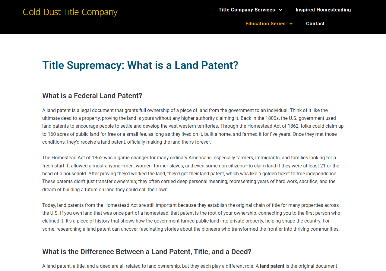 Gold Dust Title land patent page