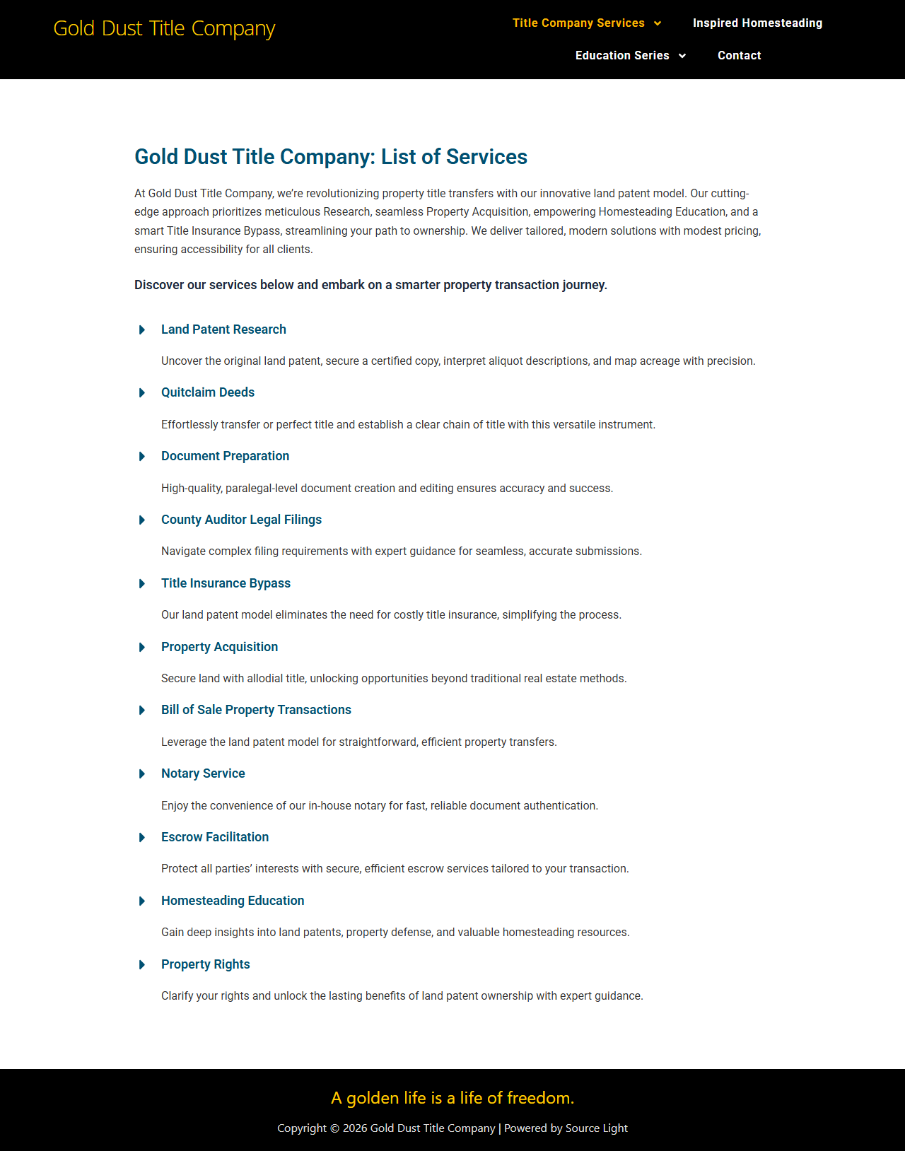 Gold Dust Title Company services page